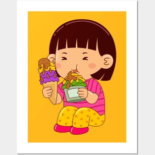 girl kids eating ice cream Posters and Art